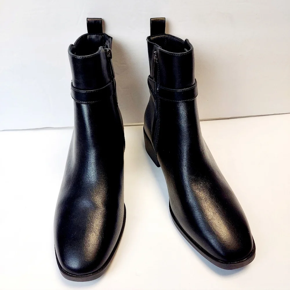 Anne Klein Womens Sz 9 Catriona Black Zip Ankle Bootie Block Low Heel Almond Toe - Picture 14 of 14